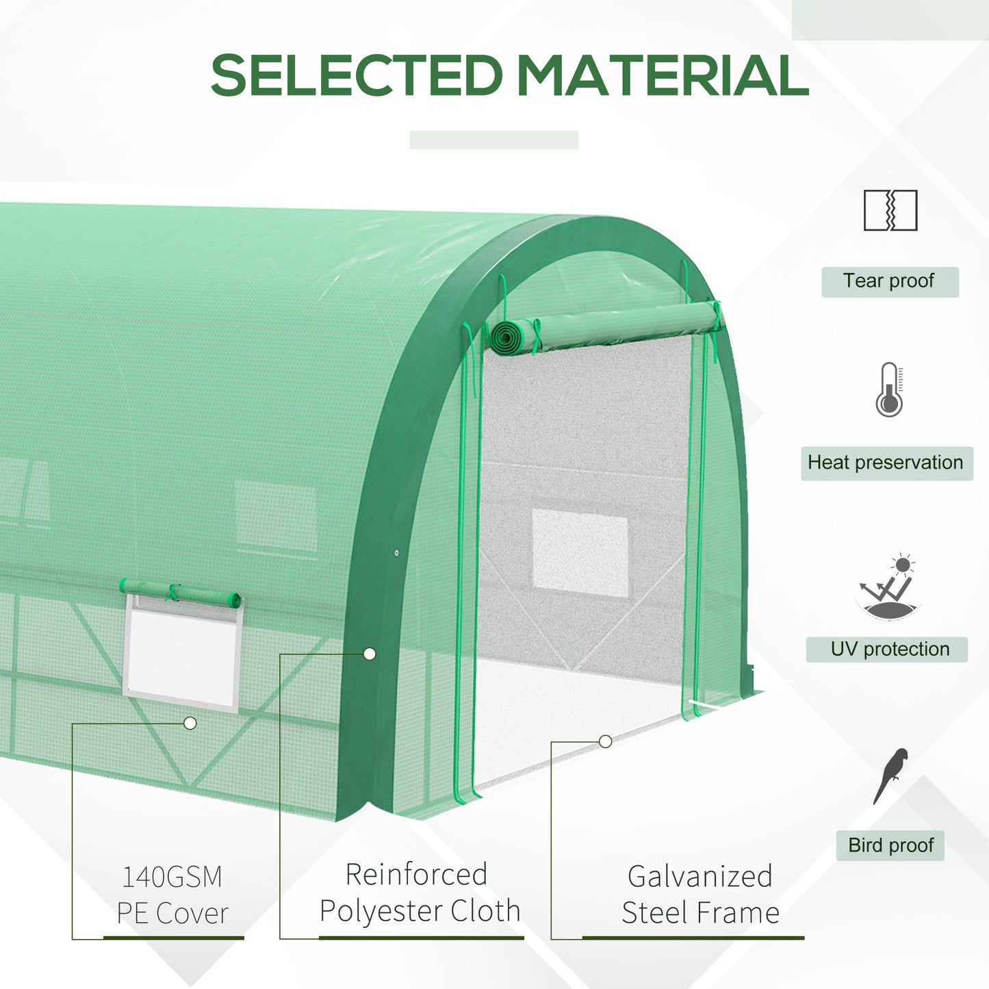 Upgraded Tunnel Greenhouse Green House with Mesh Door and Windows, 6 Plant Labels and Gloves, White