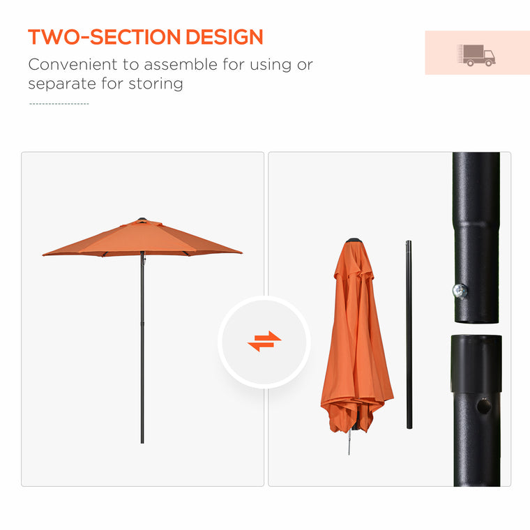 6.6FT Orange Patio Umbrella with 6 Solid Ribs