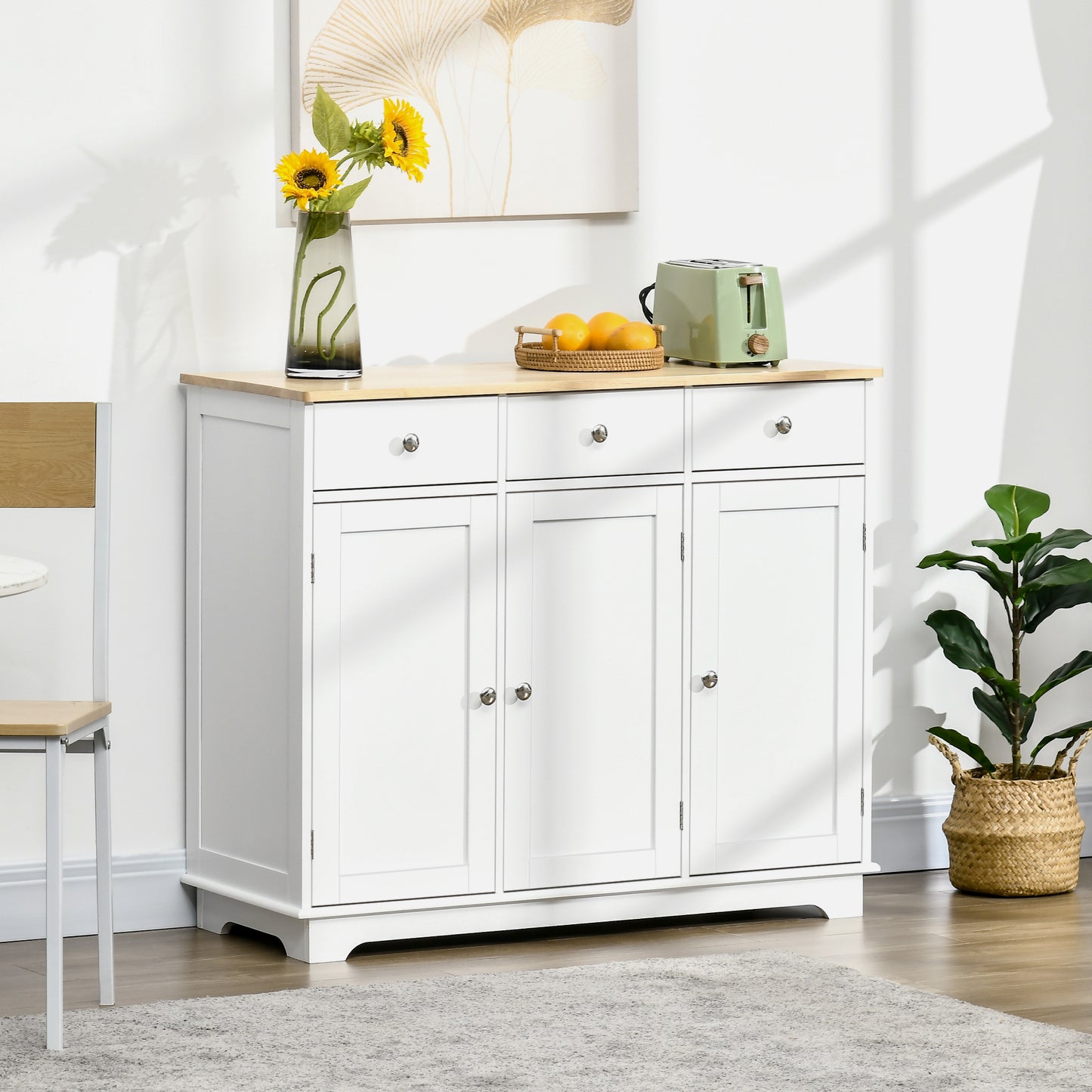 Modern Sideboard, Buffet Cabinet with Storage Cabinets, Drawers and Adjustable Shelves for Living Room, White