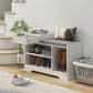Upholstered Shoe Storage Bench, Hallway Shoe Storage with Seat, Drawer, 3 Open Shelves for Entryway, White