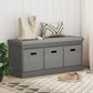 Shoe Storage Bench with Seat, Entryway Bench Seat with Cushion, 3 Fabric Drawers for Hallway, Grey