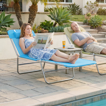 Portable Folding Chaise Lounge with Pillow - Blue