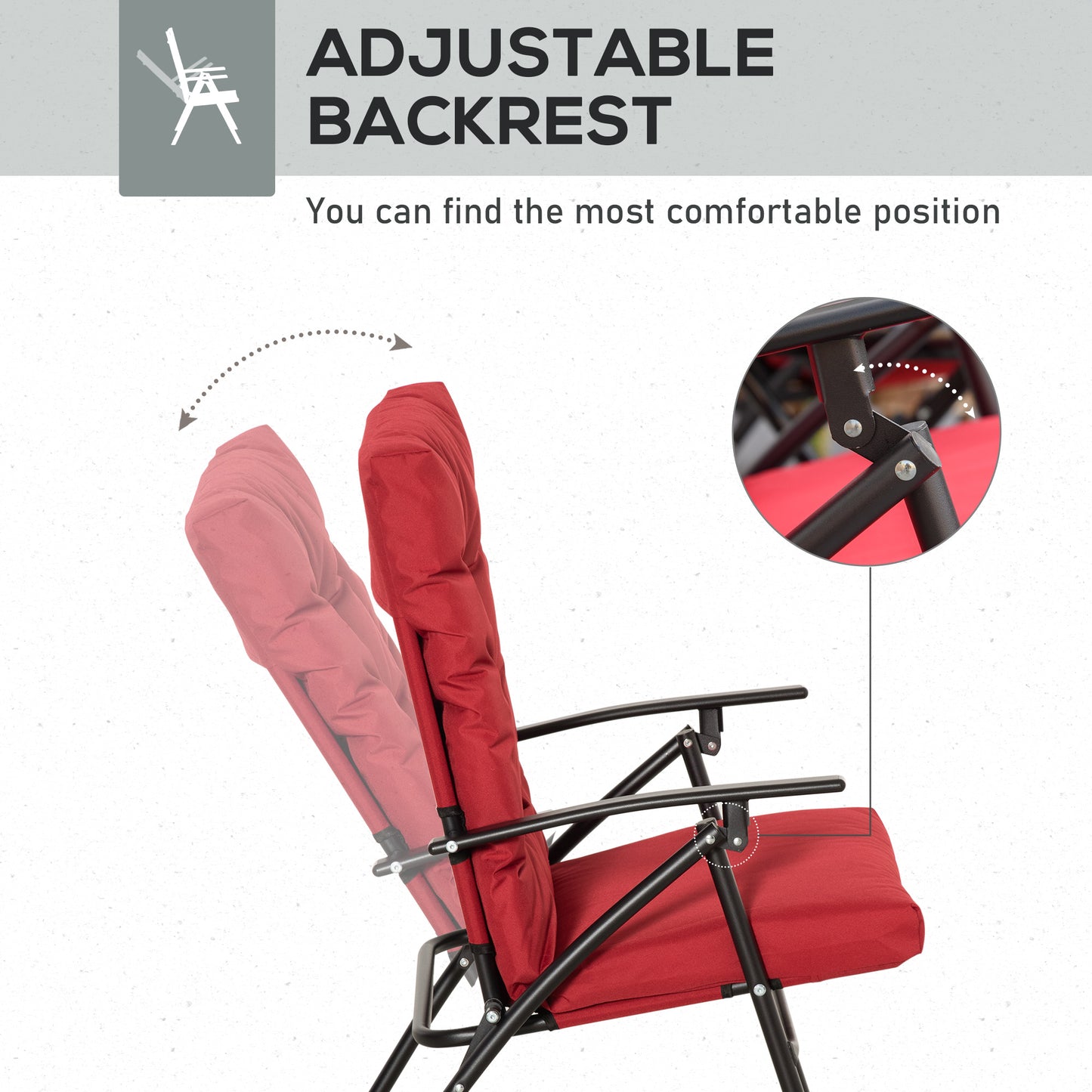 Set of 2 Outdoor Folding Chairs with Adjustable Backrest, Padded Camping Chairs for Outdoor Events, Grey