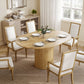 Extendable Kitchen Table for 6-8, 43.5"-59" Farmhouse Dining Table with Pedestal Base Natural Wood Finish