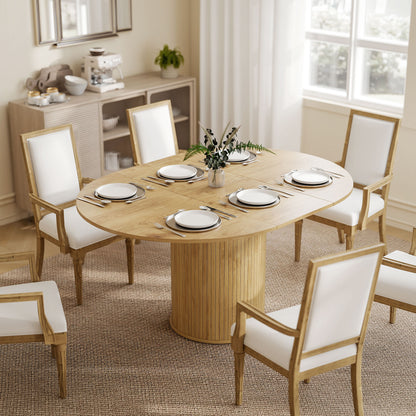 Extendable Farmhouse Dining Table Seats 6-8 - Natural Wood