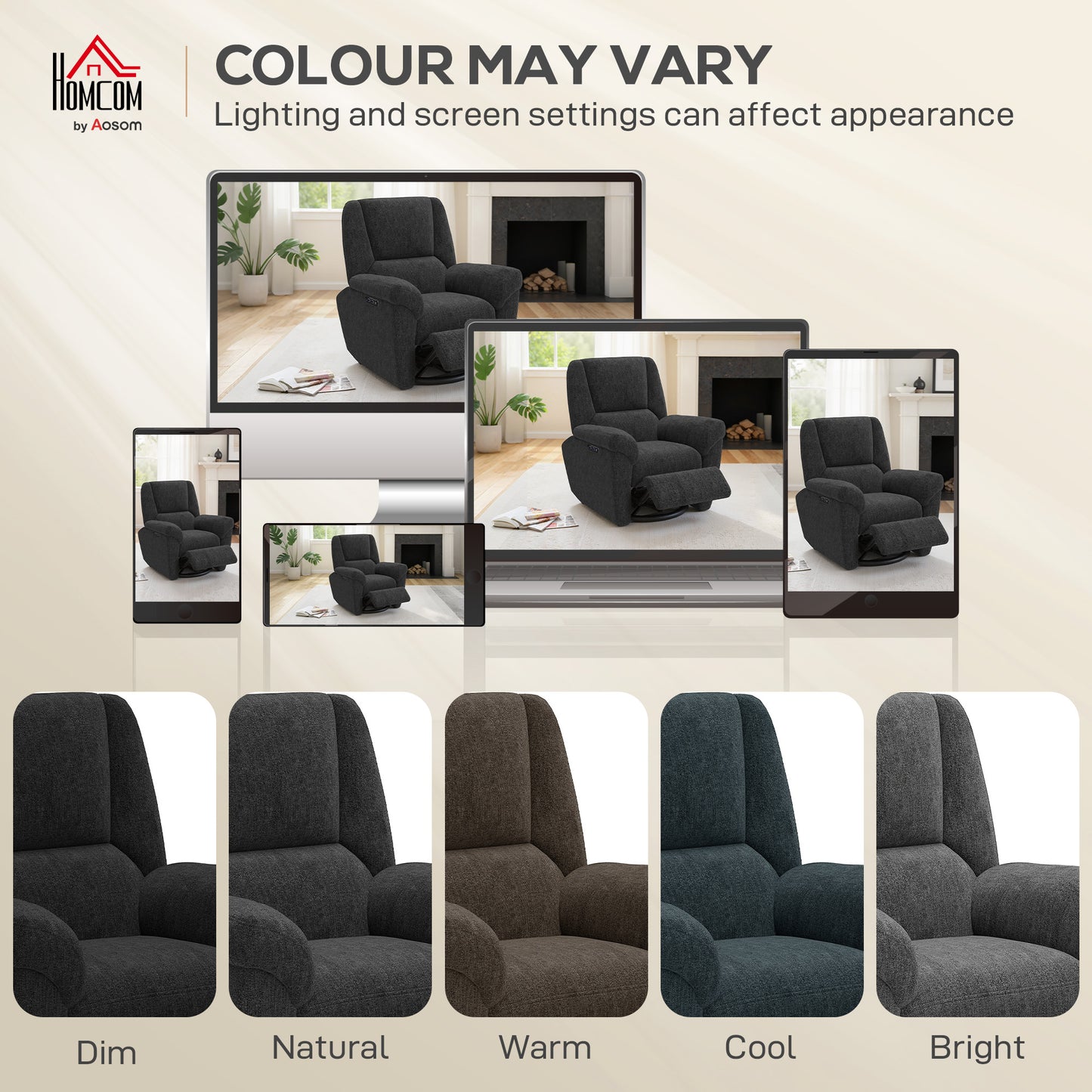 Power Recliner Chair, Fabric Upholstered Recliner Chair with USB Ports, Swivel and Rocking Function, Footrest, Black