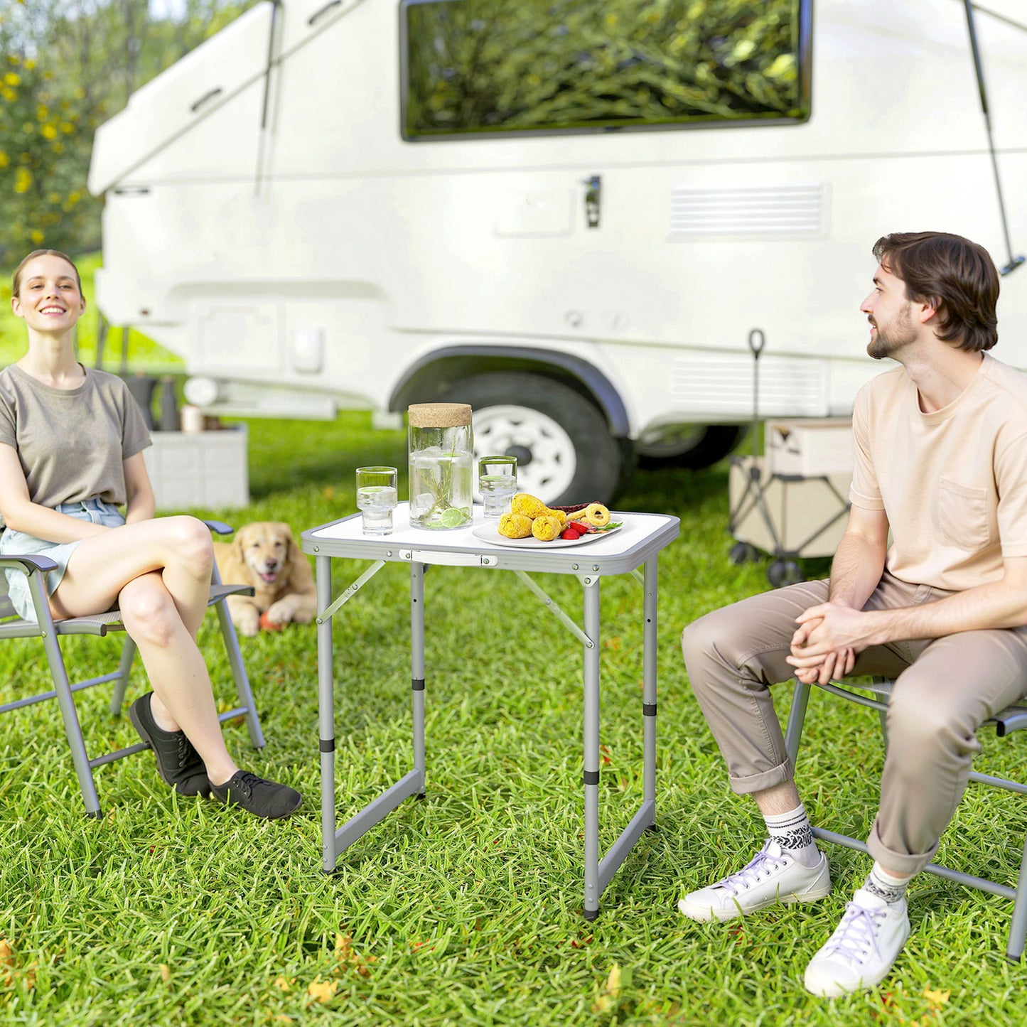 Folding Adjustable Patio Picnic Table Portable Camping Dining Lunch Table Aluminum Frame Silver