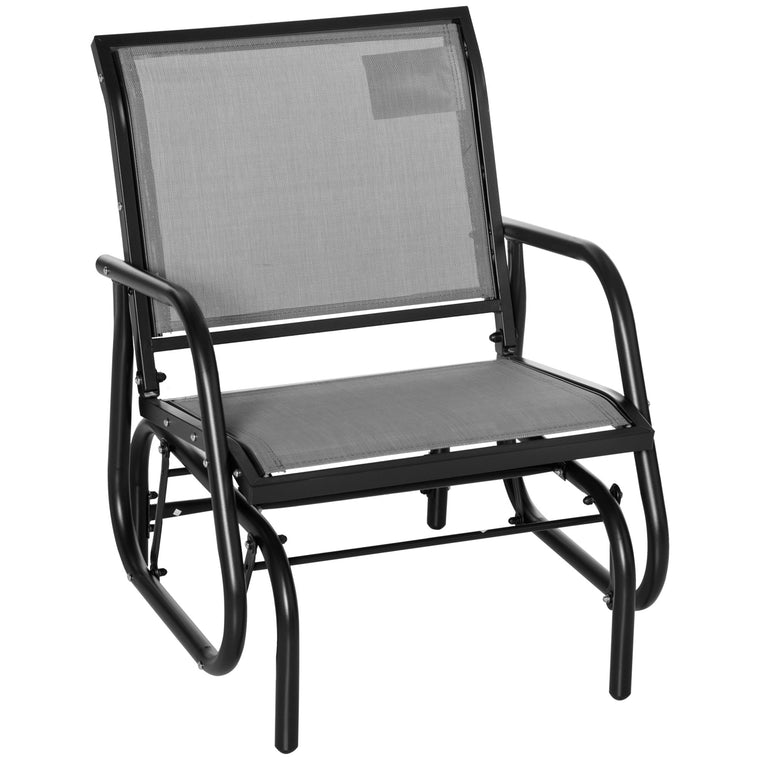 Grey Metal Glider Swing Chair with Mesh Seat