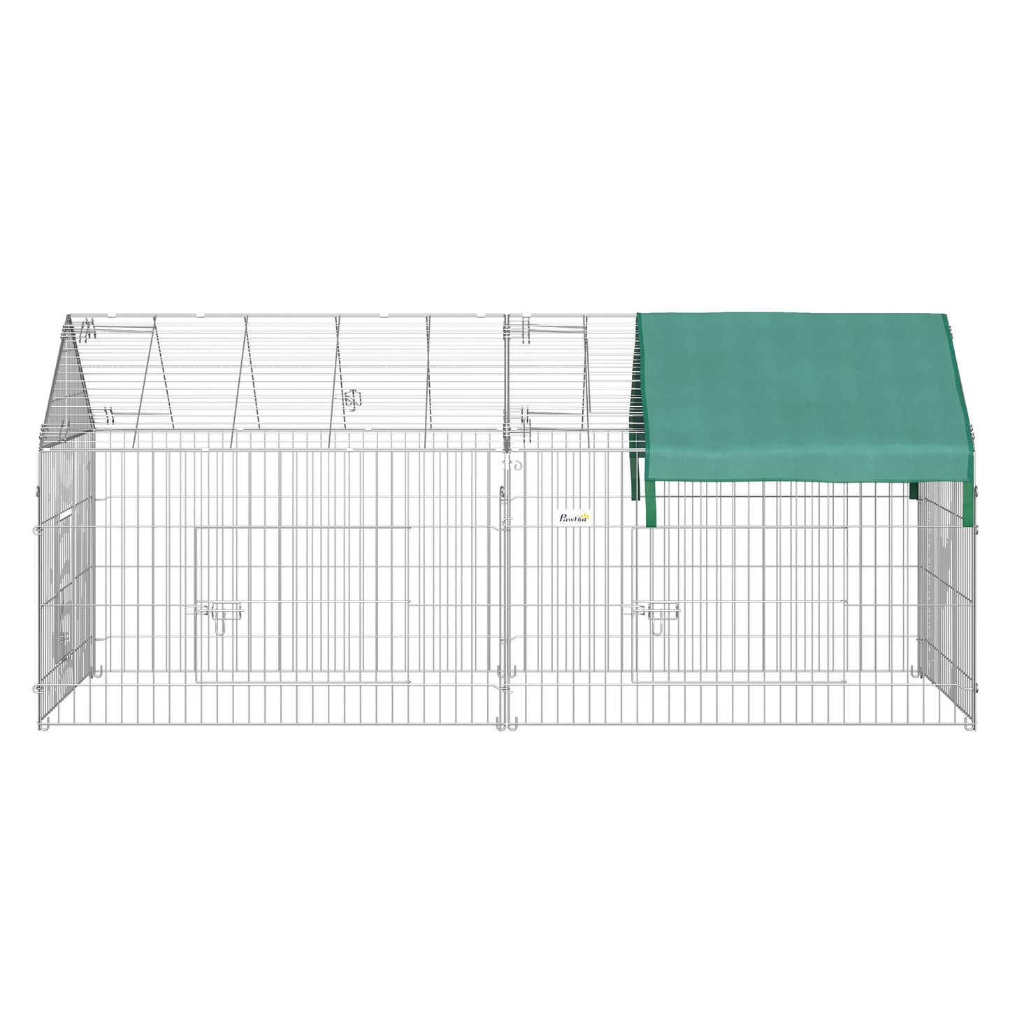 Pet Playpen with Roof, Metal Guinea Pig Cage, Rabbit Pen, Chicken Coop Run, Catio Cat Enclosure with Cover, Doors, Indoor Outdoor for Small Animals, 87" x 41" x 41", Green