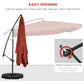 Offset Patio Umbrella with Net and Umbrella Base, Adjustable Cantilever Canopy with Cross Base, Weight Plates and 8 Ribs for Backyard, Poolside, Garden, Wine Red