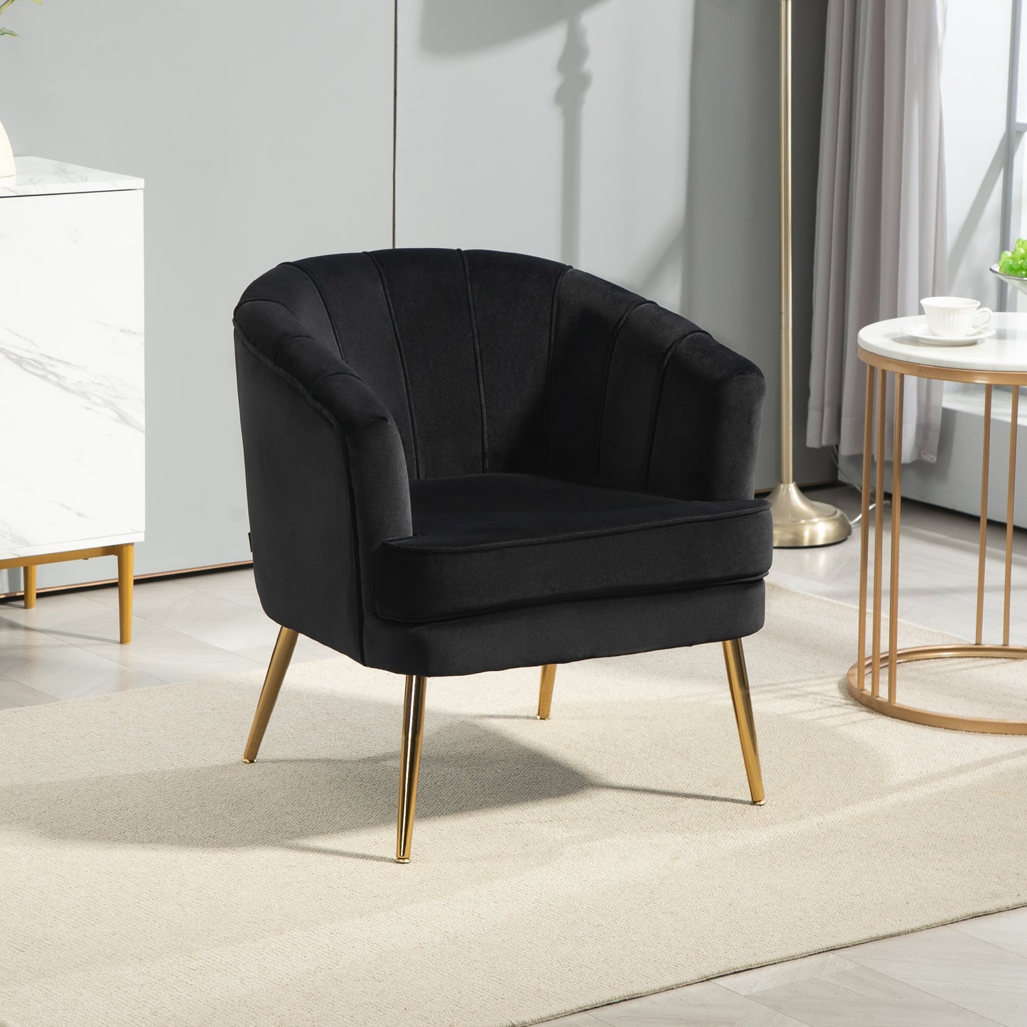 Fabric Armchair, Modern Accent Chair with Gold Metal Legs for Living Room, Bedroom, Home Office, Black