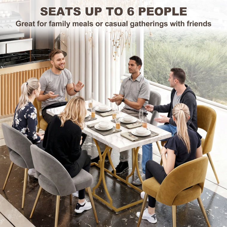 59" Marble-Pattern Dining Table Seats 6 - White