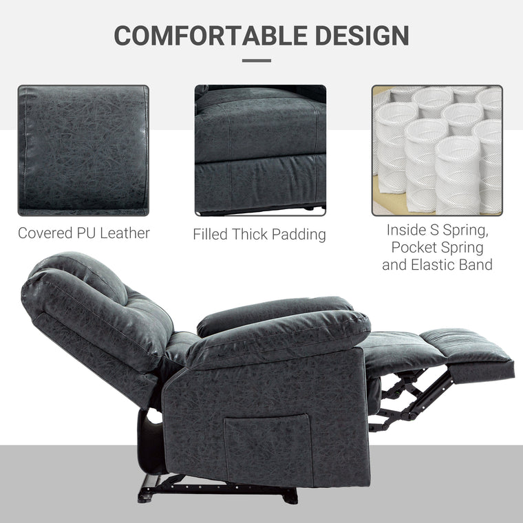 PU Leather Manual Recliner with Footrest - Black