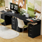 47" Computer Desk with Keyboard Tray and Storage Drawers, Home Office Workstation Table with Storage Shelves, Black
