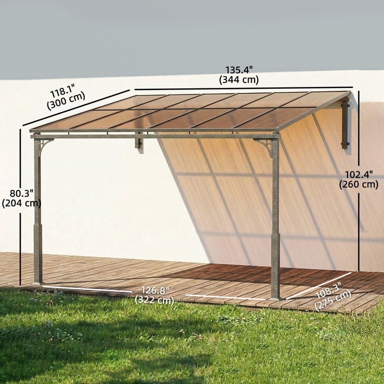 11' x 10' Wall-Mounted Lean-To Pergola with Polycarbonate Roof