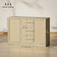 Boho Sideboard Buffet Cabinet, Kitchen Coffee Bar Cabinet with 3 Drawers, 2 Adjustable Shelves and 4 Racks, Natural