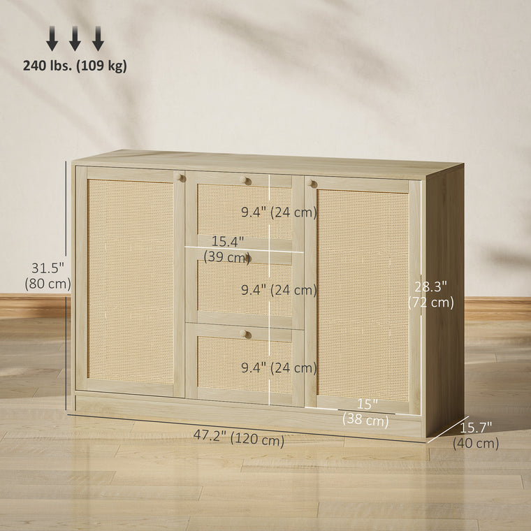 Boho Sideboard Buffet with 3 Drawers - Natural