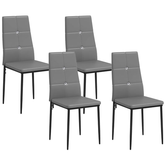 Button-Tufted High-Back Dining Chairs Set of 4 - Grey