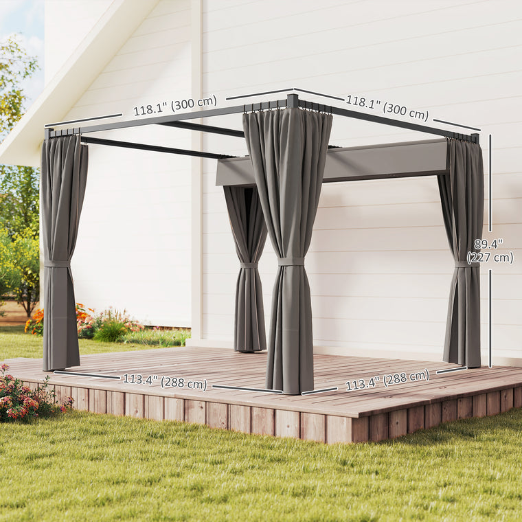 10' x 10' Light Grey Retractable Pergola with Sidewalls