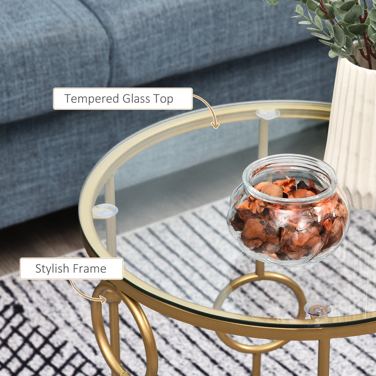 Round Glass-Top Nesting Tables Set of 2 - Gold