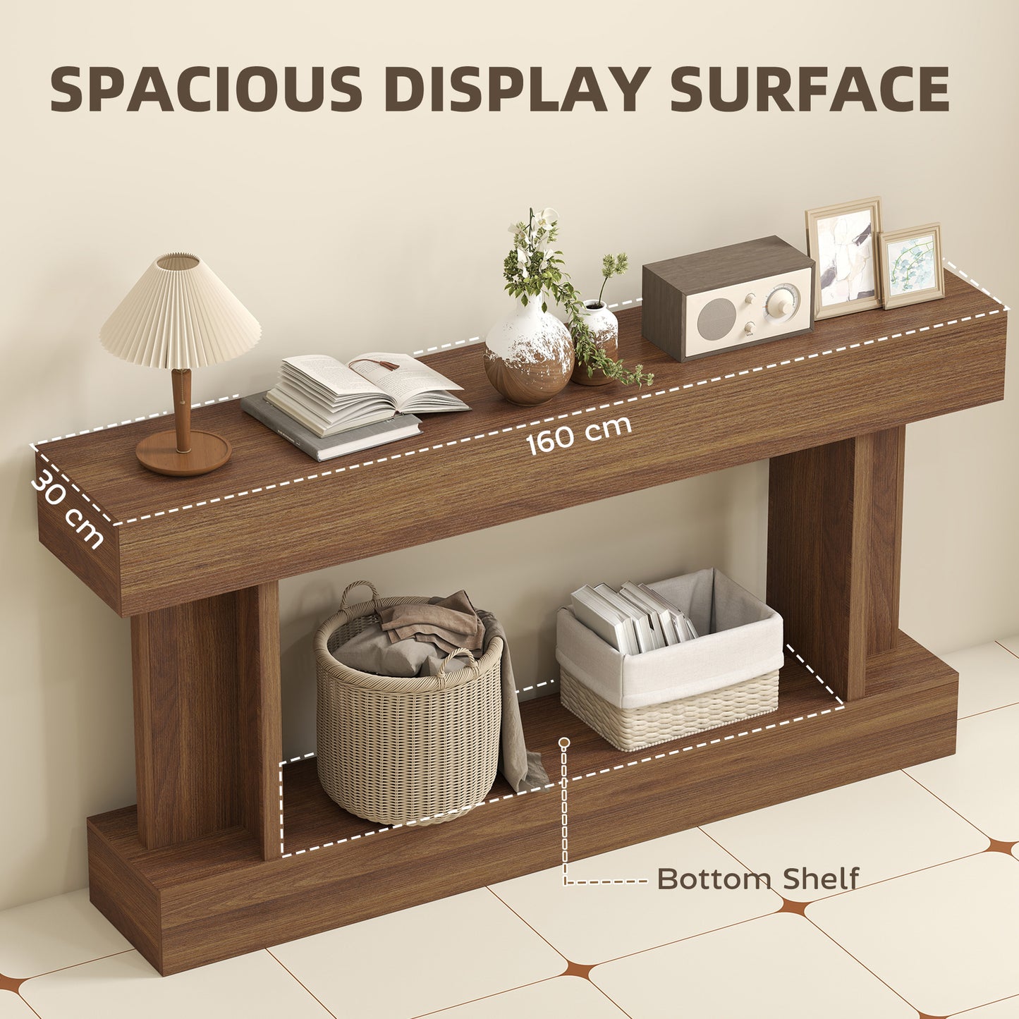 63 Inch Long Console Table, Vintage Narrow Entryway Table with Storage Shelf for Living Room and Hallway, Dark Brown