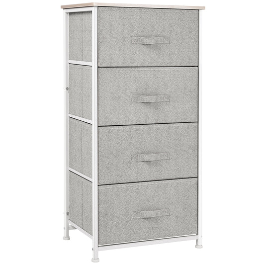 4-Drawer Linen Dresser Tower with Metal Frame - White