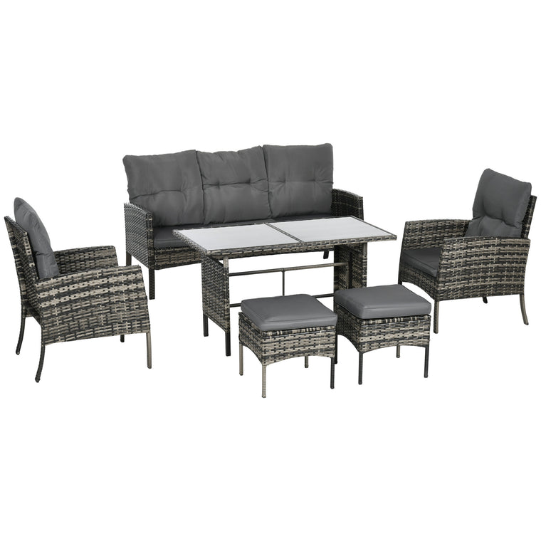 6-Piece Wicker Rattan Conversation Set with Ottomans