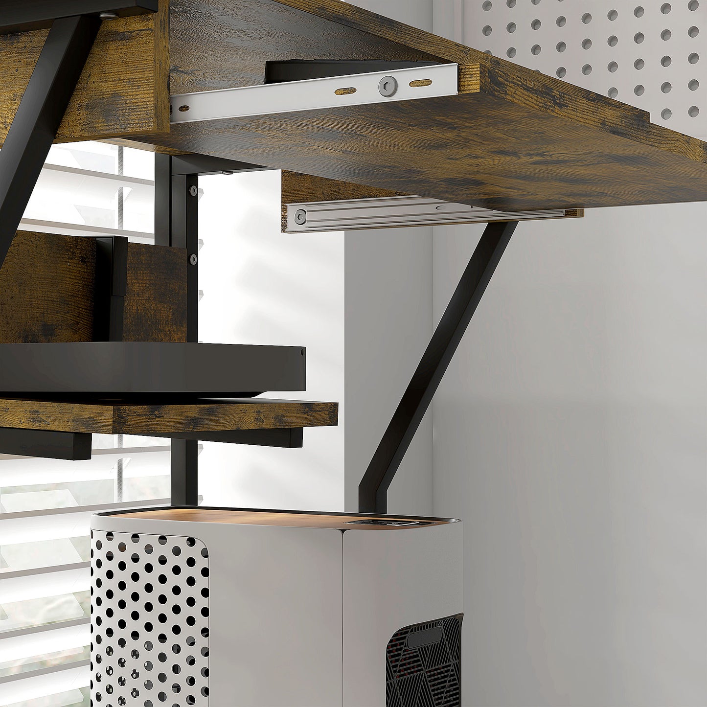 32" Mobile Computer Table, Rolling Study Desk for Home Office with Keyboard Tray, Storage Shelves, Wheels, Rustic Brown
