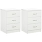 Bedside Table with 3 Drawers, Modern Wood Nightstand, Side Table with Anti-tipping Design for Bedroom, Set of 2, White