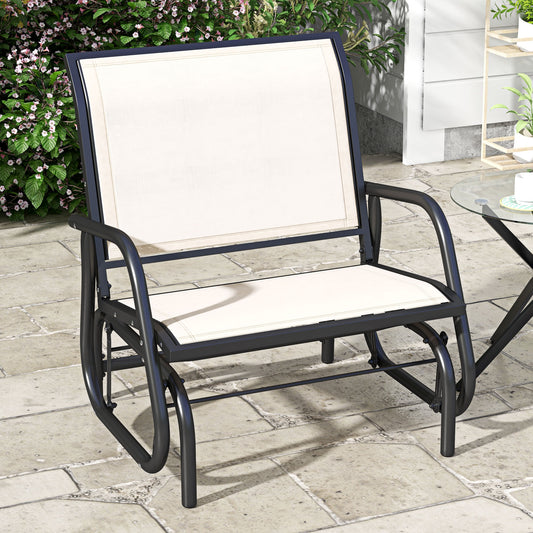 Patio Glider Outdoor Glider Chair with Breathable Mesh Seat & Backrest, Armrests and Metal Frame, Cream White - Cream White