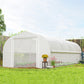 19.5' x 10' x 6.6' Tunnel Greenhouse Outdoor Green House with Roll-up Mesh Sidewalls, Mesh Door, Galvanized Steel, Wind Resistant, White