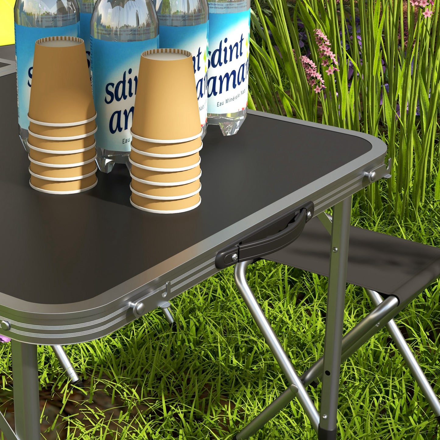 Folding Picnic Table Camping Table and Chairs Use for BBQ Picnic Garden Parties 47.2" L x 23.6" W x 21.7" -27.6" H Black