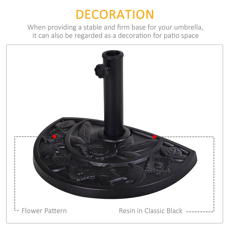 20 lb Black Resin Half Round Umbrella Base for 1.5-1.9" Poles