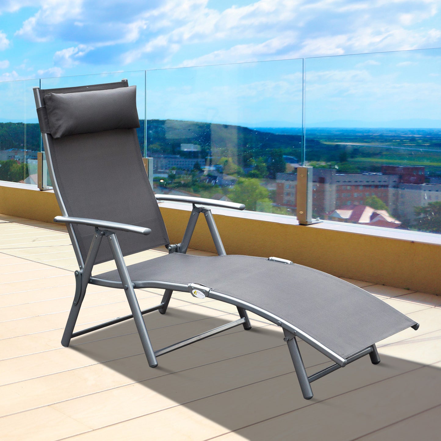 Outdoor Folding Chaise Lounge Chair Steel Portable Recliner with 7 Adjustable Backrest Positions, Red