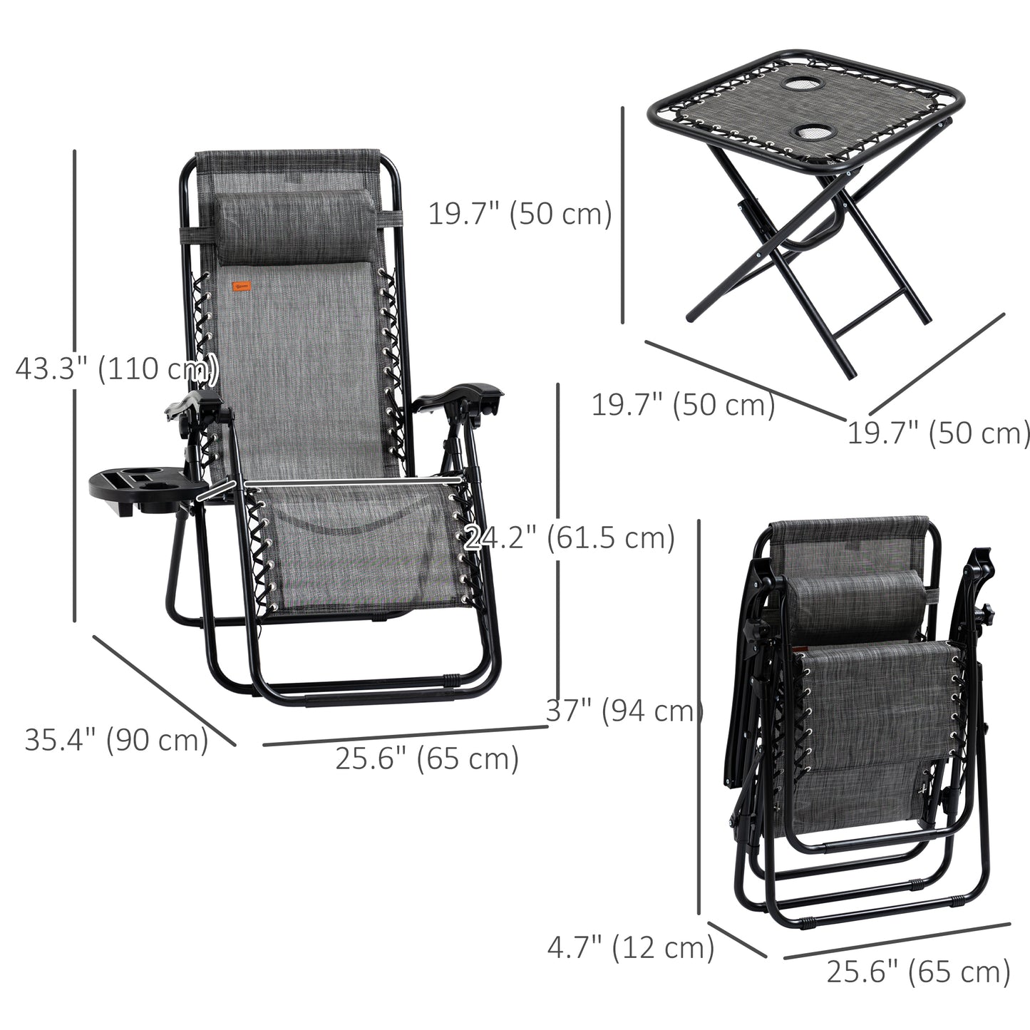 Zero Gravity Chair Set of 2 Patio Chair with Side Table Cupholders and Pillows for Pool, Backyard, Lawn, Beach, Red