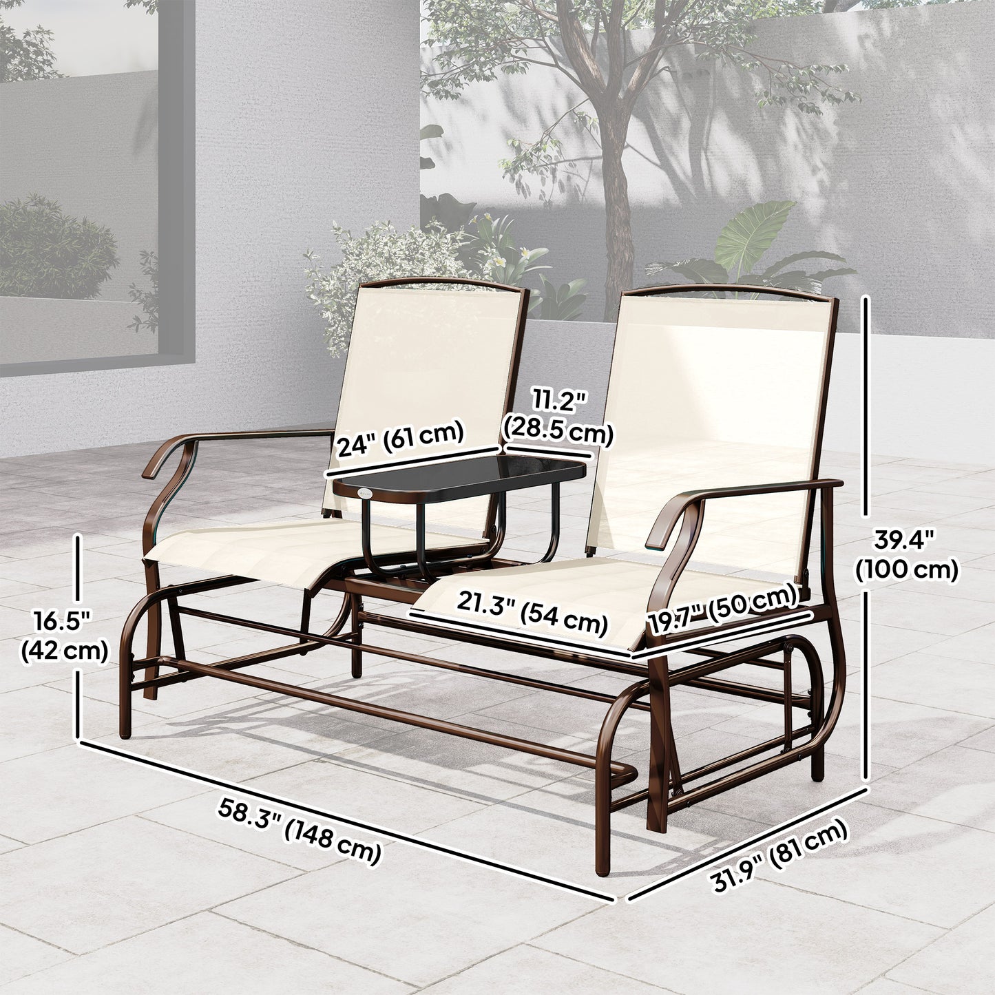 Patio Glider Rocking Chair 2 Person Outdoor Loveseat Rocker Garden Furniture Bench, Black