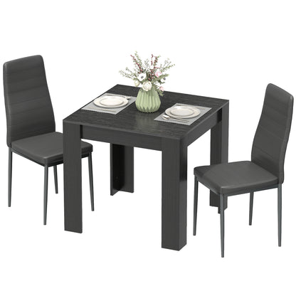 Square Dining Table Set for 2 with PU Leather Chairs - Black