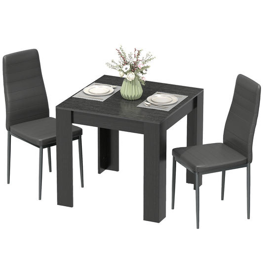 Square Dining Table Set for 2 with PU Leather Chairs - Black