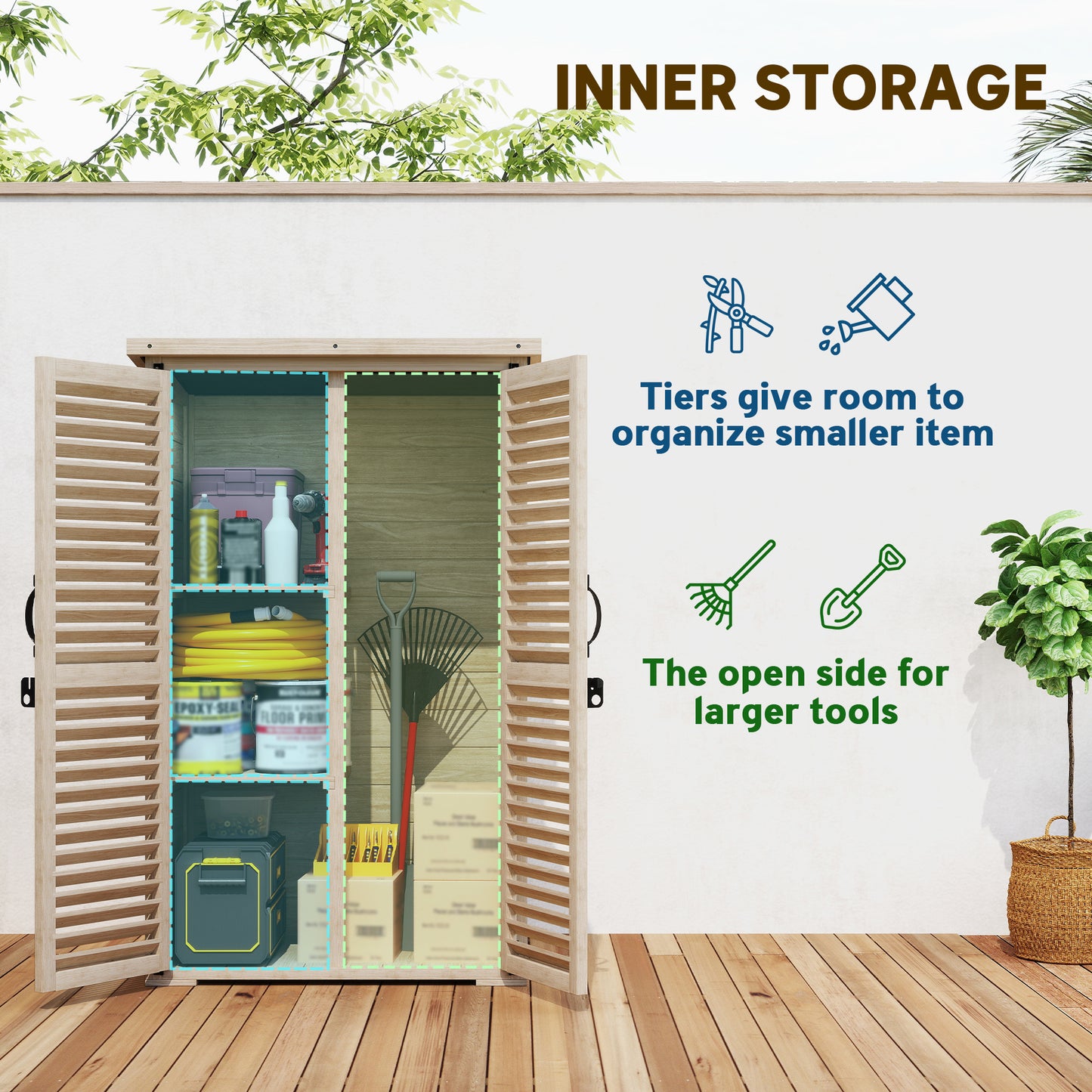 Wooden Garden Shed, Outdoor Storage Shed with Waterproof Asphalt Roof, Shelves, Natural