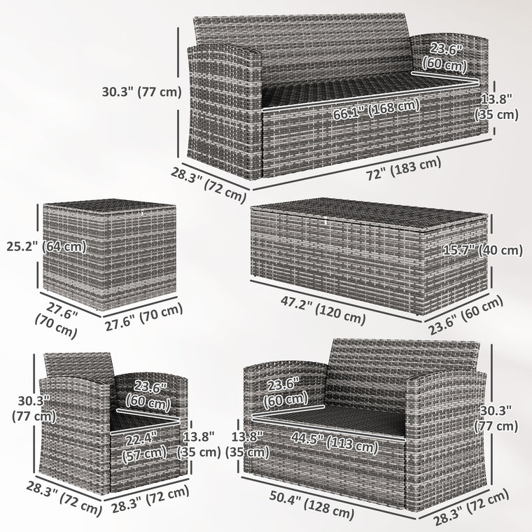 6-Piece Rattan Sofa Set with Storage Table, Seats 7