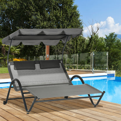 Dark Gray Chaise Lounge Chair with Sunshade Roof