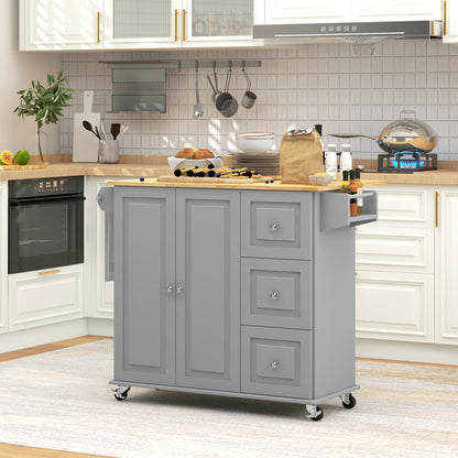 Rolling Kitchen Cart with Drop Leaf and Drawers - Grey