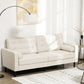 Mid-Century Sofa, Couch with Button-Tufted Back Cushion, Linen Feel Fabric Upholstery, 2 Cylindrical Pillows and Rubber Wood Legs for Living Room, Cream White