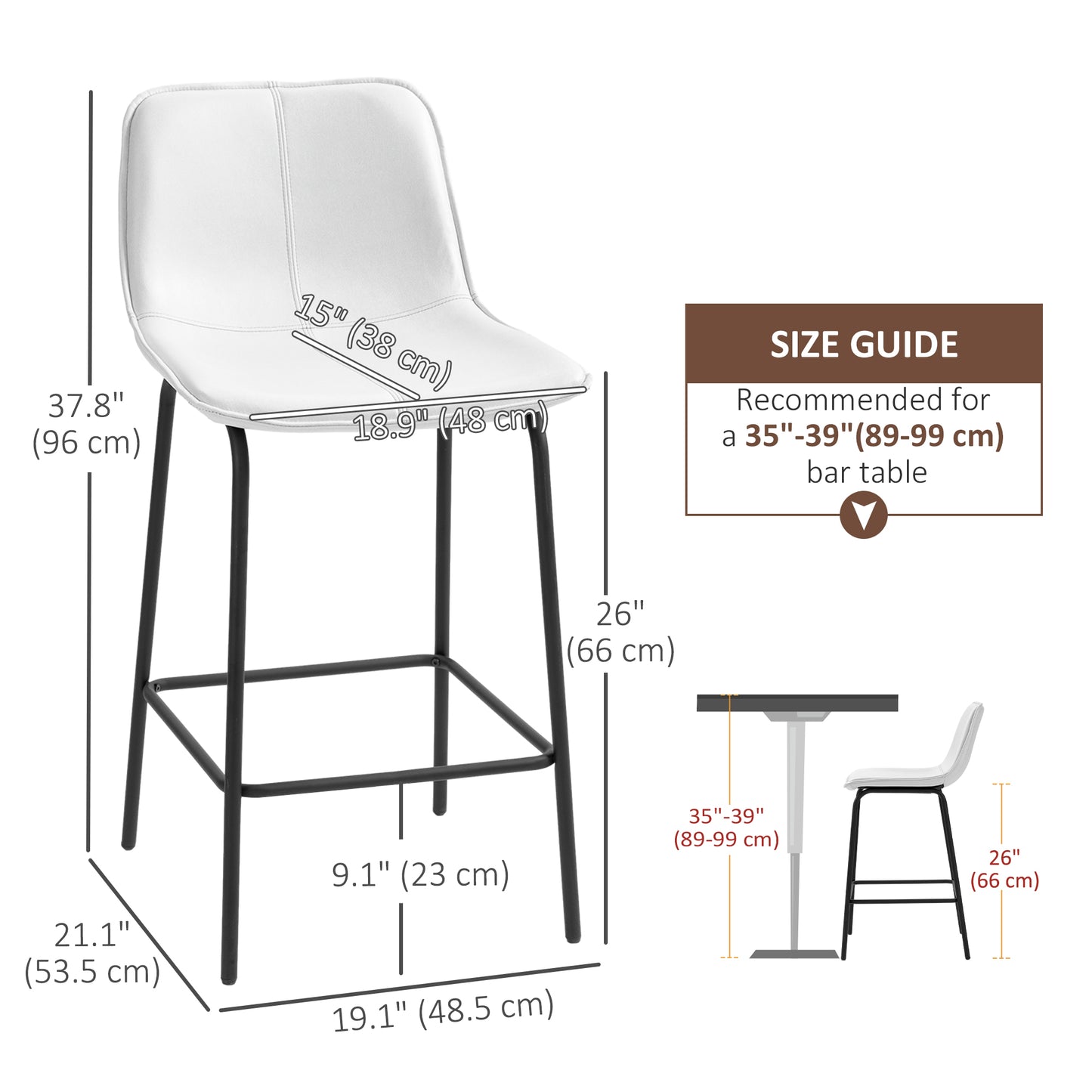 Bar Stools Set of 2, Upholstered Counter Height Bar Chairs, Kitchen Stools with Steel Legs