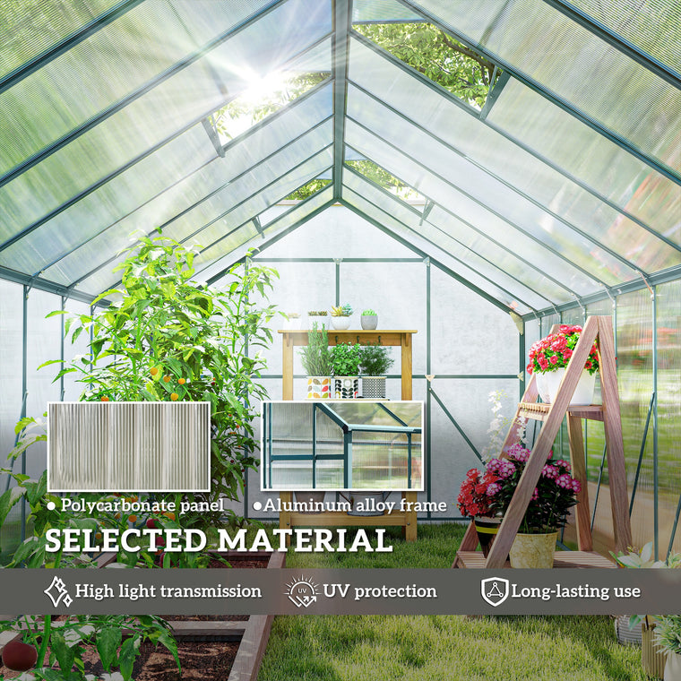 20' x 8' Aluminum Greenhouse with Rain Gutter and Sliding Door