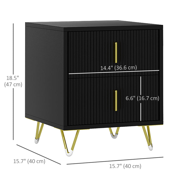 2-Drawer Nightstand with Metal Legs - Black