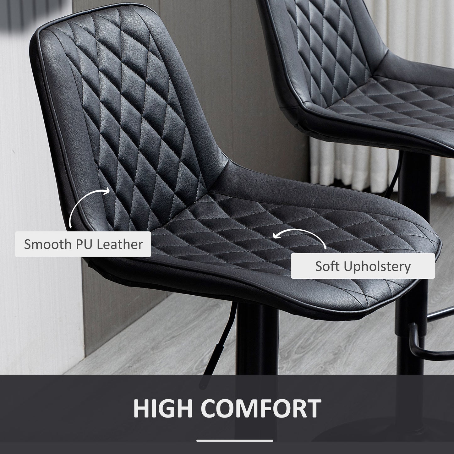 Bar Stools Set of 2, Swivel Counter Height Barstools with Back, Footrest, Adjustable Height, Black