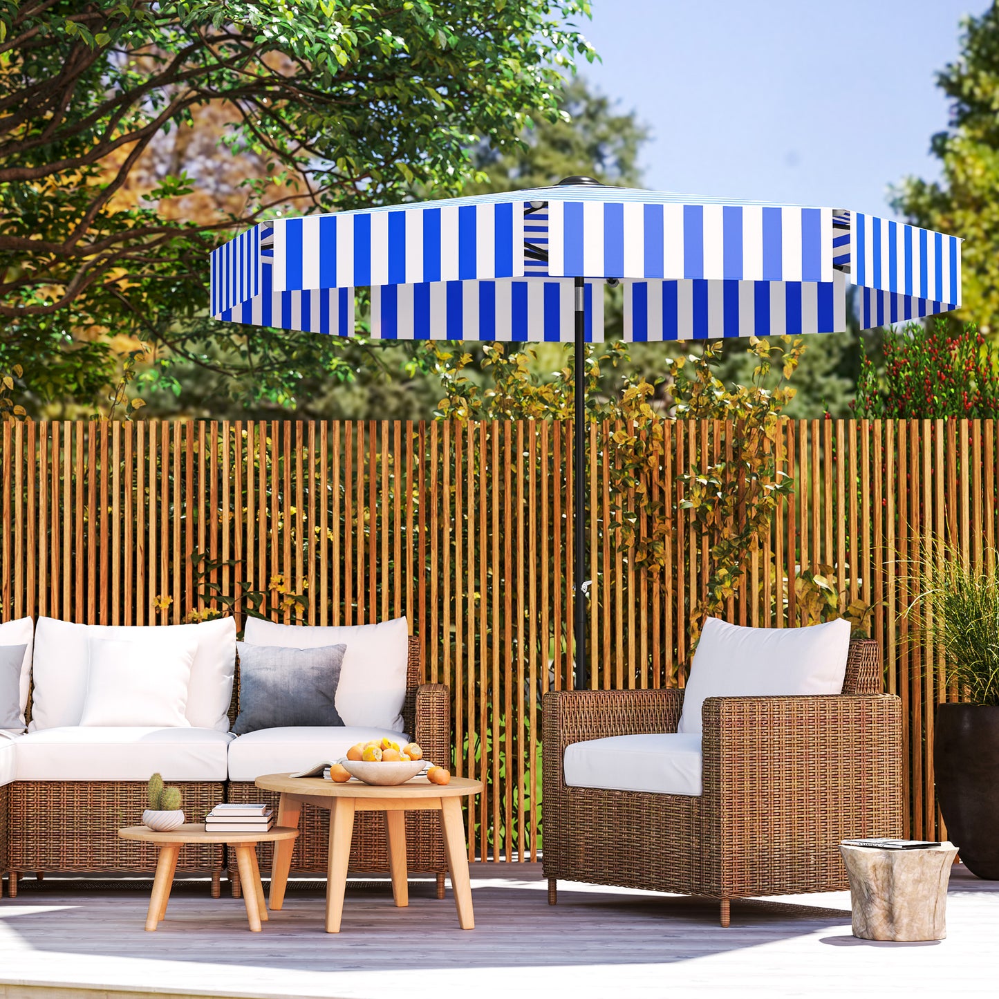 8.7FT Tilting Patio Umbrella with 8 Ribs, Crank Handle, Air Vent for Outdoor, Garden and Pool, Navy Blue