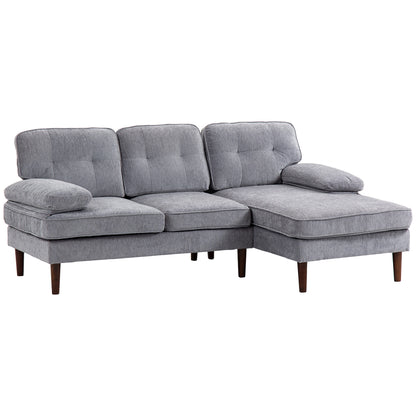Modern Corner Couch with Right Chaise Lounge, Tufted 3-Seater Sofa with Wooden Legs for Living Room - Grey