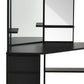 Corner Vanity Desk with Mirror, Makeup Vanity Table with 5 Drawers and Open Shelves, Dressing Table with 3-piece Mirror for Bedroom, Black